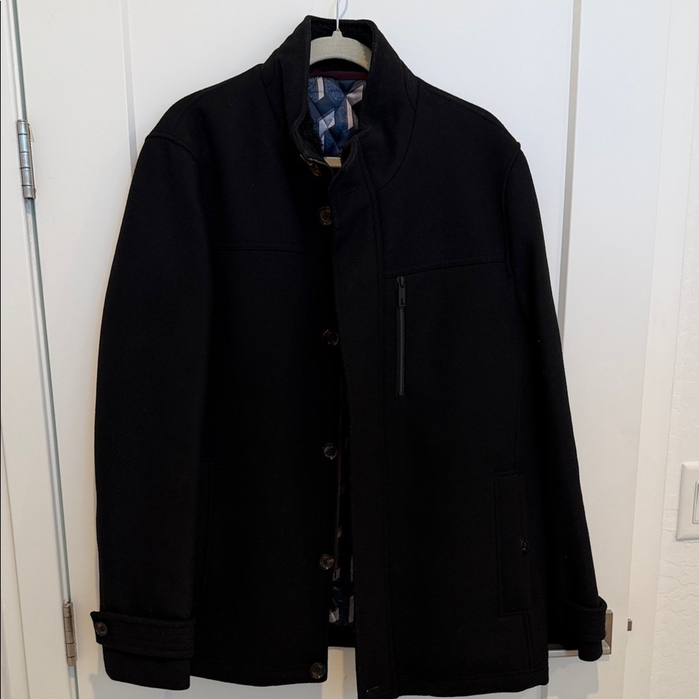 Ted Baker London Men's Crew Funnel Neck Wool Coat Black Size 5